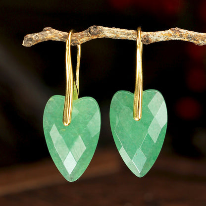 Heart Shape Two Tone Earrings For Women Featuring Natural Stone Inlay With 18K Real Gold Plated Finish