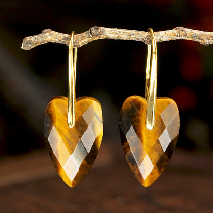 Heart Shape Two Tone Earrings For Women Featuring Natural Stone Inlay With 18K Real Gold Plated Finish