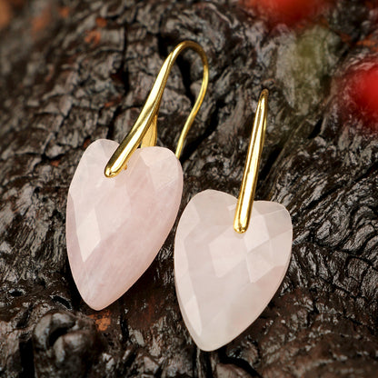 Heart Shape Two Tone Earrings For Women Featuring Natural Stone Inlay With 18K Real Gold Plated Finish