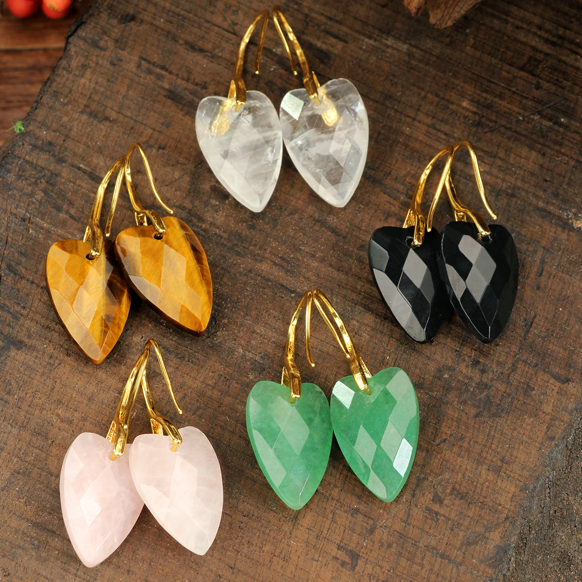 Heart Shape Two Tone Earrings For Women Featuring Natural Stone Inlay With 18K Real Gold Plated Finish