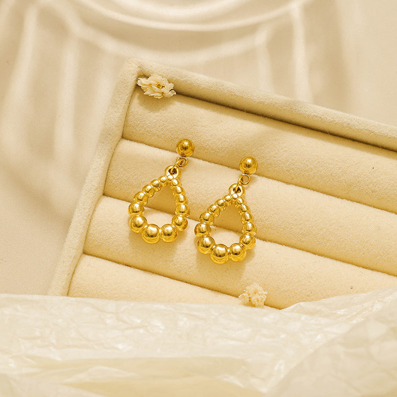 Electroplated Water Droplets Stud Earrings For Women In 304 Stainless Steel With 18K Gold Plated PVD Coating