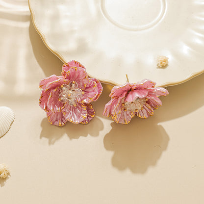 Women’s Jewelry Set Featuring Flowers Pattern With 18K Real Gold Plated PVD Coating And Acrylic Material, Waterproof Non Tarnish Finish