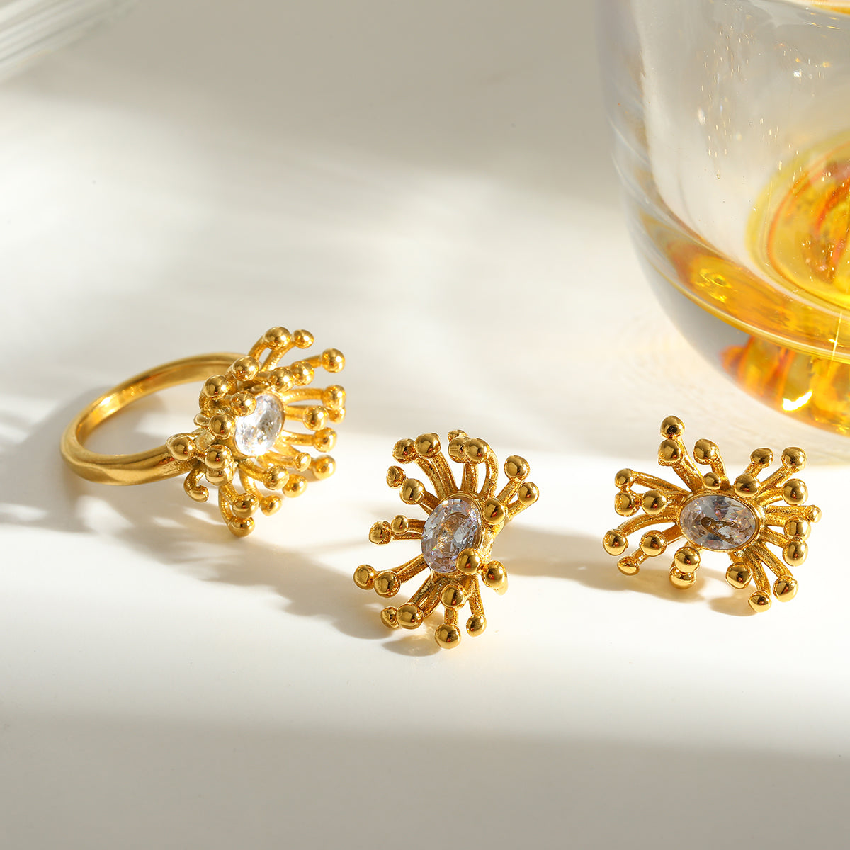 Fireworks For MAMA Festival Women Jewelry Set In 304 Stainless Steel With 18K Real Gold Plated And Rhinestones