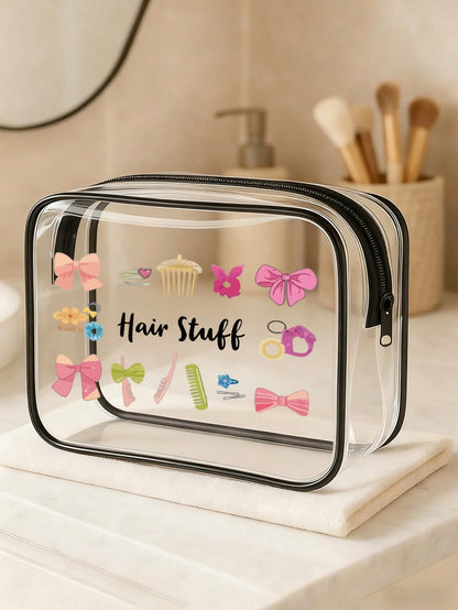 Women’s PVC Square Cosmetic Bag Featuring Vocabulary Words Design, Waterproof And Suitable For All Seasons