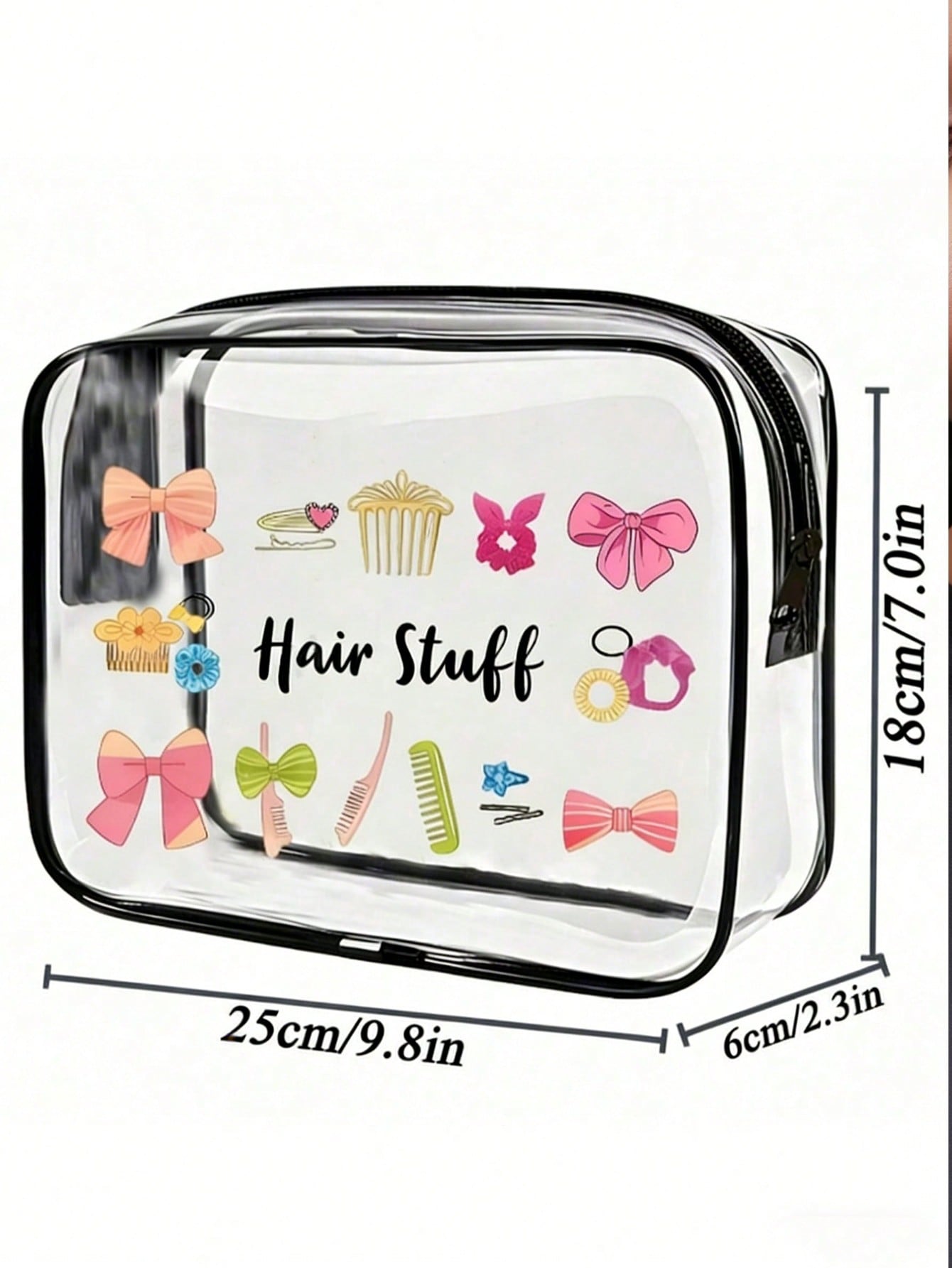 Women’s PVC Square Cosmetic Bag Featuring Vocabulary Words Design, Waterproof And Suitable For All Seasons