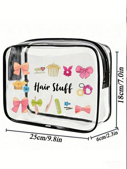 Women’s PVC Square Cosmetic Bag Featuring Vocabulary Words Design, Waterproof And Suitable For All Seasons