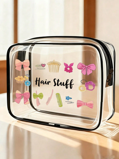 Women’s PVC Square Cosmetic Bag Featuring Vocabulary Words Design, Waterproof And Suitable For All Seasons