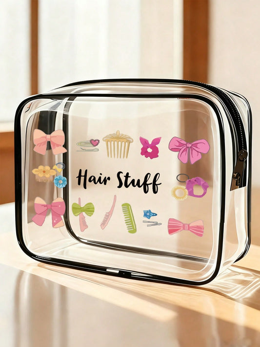 Women’s PVC Square Cosmetic Bag Featuring Vocabulary Words Design, Waterproof And Suitable For All Seasons