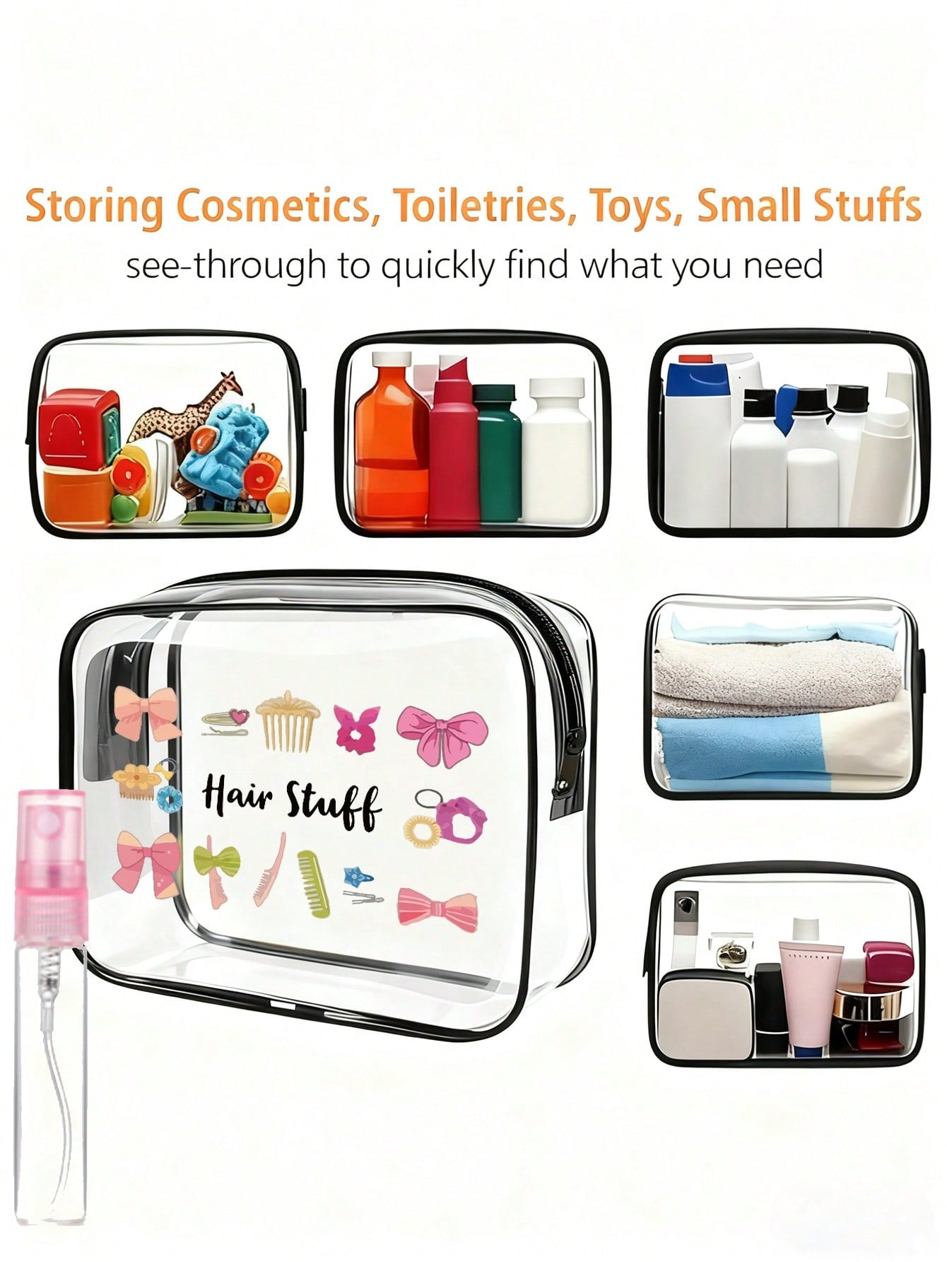 Women’s PVC Square Cosmetic Bag Featuring Vocabulary Words Design, Waterproof And Suitable For All Seasons