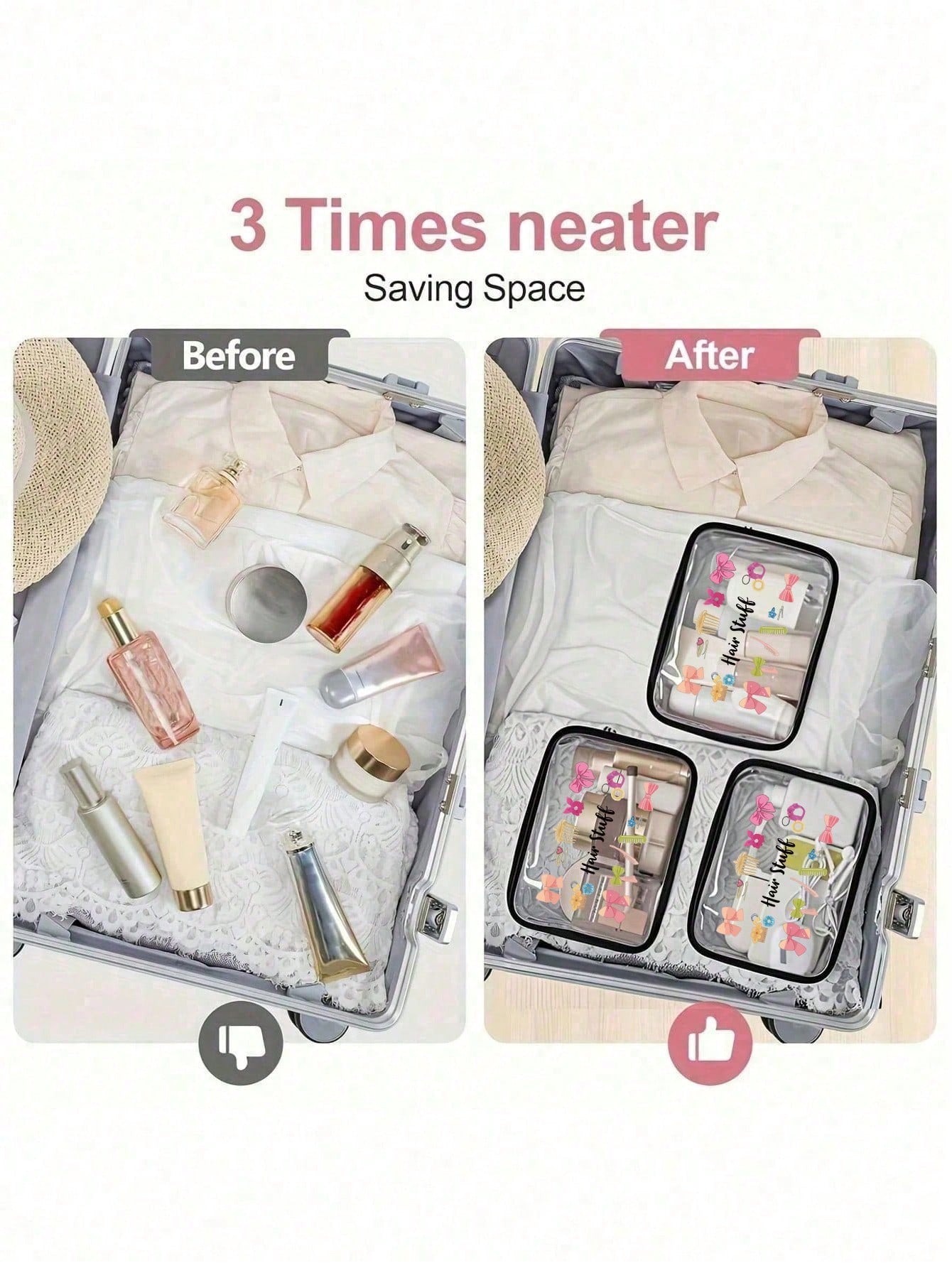 Women’s PVC Square Cosmetic Bag Featuring Vocabulary Words Design, Waterproof And Suitable For All Seasons