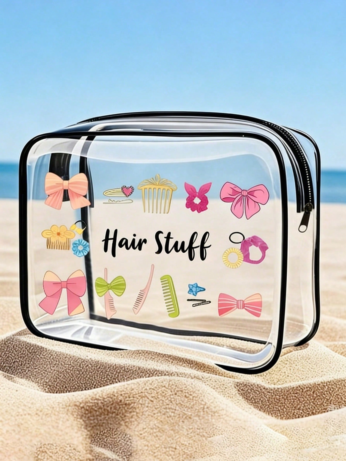 Women’s PVC Square Cosmetic Bag Featuring Vocabulary Words Design, Waterproof And Suitable For All Seasons