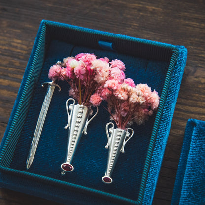 British Style Silver Vase Brooch Set In 925 Sterling Silver With Zircon Inlay For Unisex