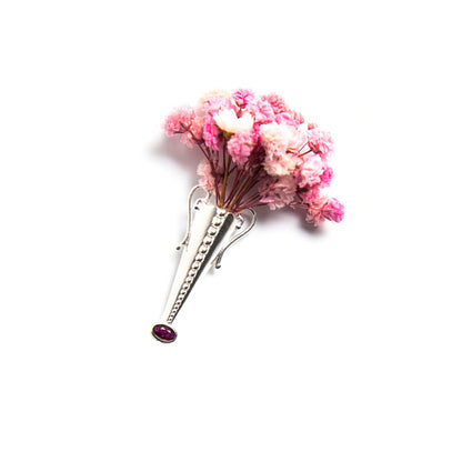 British Style Silver Vase Brooch Set In 925 Sterling Silver With Zircon Inlay For Unisex
