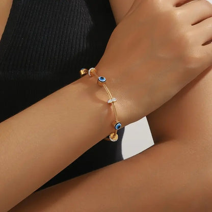 Bohemian Eye Bangle For New Year Featuring 304 Stainless Steel With 18K Real Gold Plated And Zircon Inlay