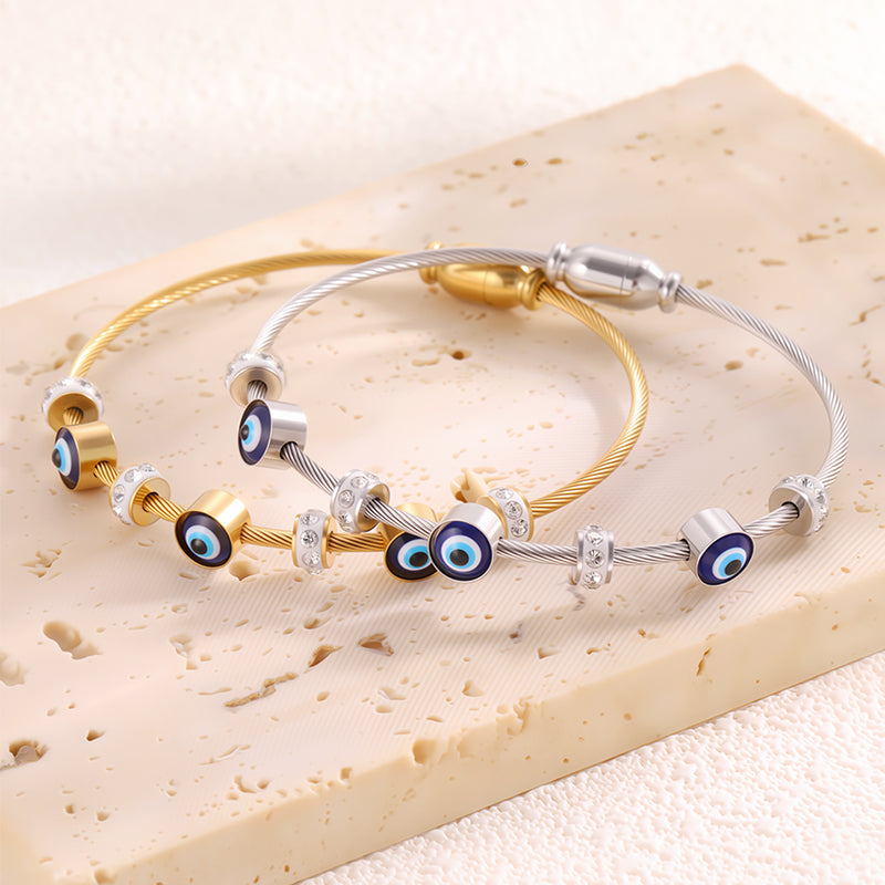 Bohemian Eye Bangle For New Year Featuring 304 Stainless Steel With 18K Real Gold Plated And Zircon Inlay