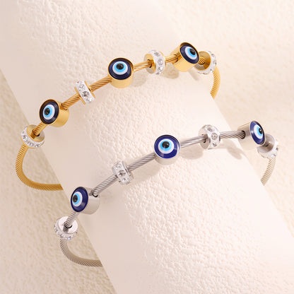 Bohemian Eye Bangle For New Year Featuring 304 Stainless Steel With 18K Real Gold Plated And Zircon Inlay