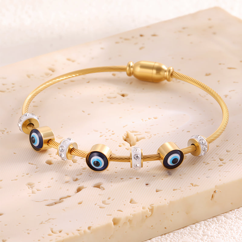 Bohemian Eye Bangle For New Year Featuring 304 Stainless Steel With 18K Real Gold Plated And Zircon Inlay