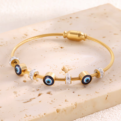 Bohemian Eye Bangle For New Year Featuring 304 Stainless Steel With 18K Real Gold Plated And Zircon Inlay
