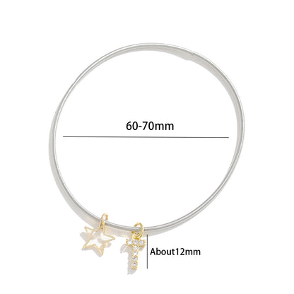 Pentagram Couple Wristband For Him And Her In 304 Stainless Steel With 18K Real Gold Plated And Zircon Inlay, Featuring Tube Chain