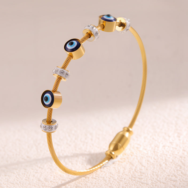 Bohemian Eye Bangle For New Year Featuring 304 Stainless Steel With 18K Real Gold Plated And Zircon Inlay