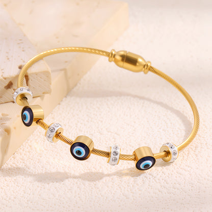 Bohemian Eye Bangle For New Year Featuring 304 Stainless Steel With 18K Real Gold Plated And Zircon Inlay
