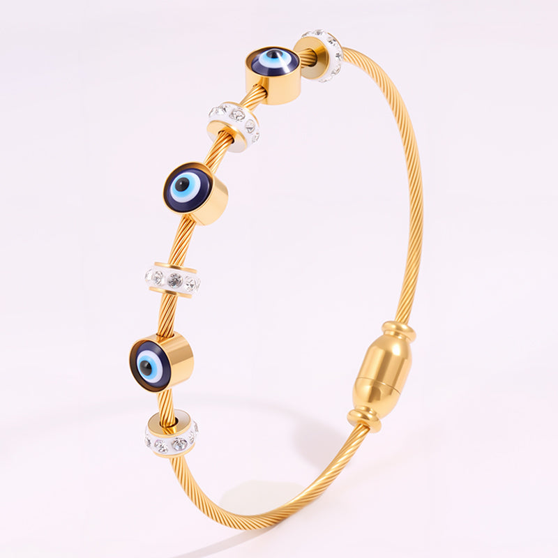 Bohemian Eye Bangle For New Year Featuring 304 Stainless Steel With 18K Real Gold Plated And Zircon Inlay