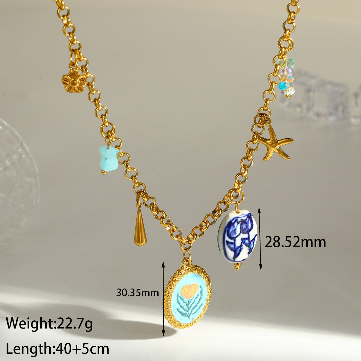Novelty Round Pendant Necklace For Women In 304 Stainless Steel With 18K Real Gold Plated Finish And Side Chain