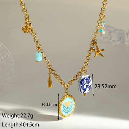 Novelty Round Pendant Necklace For Women In 304 Stainless Steel With 18K Real Gold Plated Finish And Side Chain