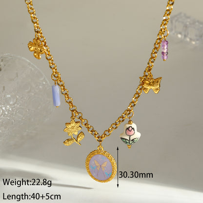 Novelty Round Pendant Necklace For Women In 304 Stainless Steel With 18K Real Gold Plated Finish And Side Chain