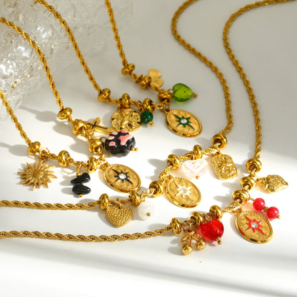 Sweet Round Pendant Necklace For Valentine's Day In 304 Stainless Steel With 18K Real Gold Plated Twist Chain
