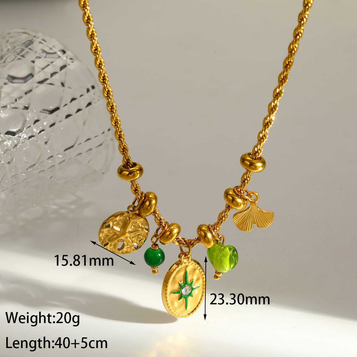 Sweet Round Pendant Necklace For Valentine's Day In 304 Stainless Steel With 18K Real Gold Plated Twist Chain