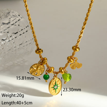 Sweet Round Pendant Necklace For Valentine's Day In 304 Stainless Steel With 18K Real Gold Plated Twist Chain