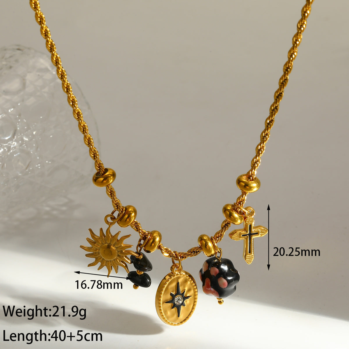 Sweet Round Pendant Necklace For Valentine's Day In 304 Stainless Steel With 18K Real Gold Plated Twist Chain