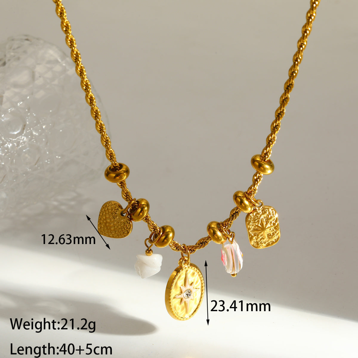 Sweet Round Pendant Necklace For Valentine's Day In 304 Stainless Steel With 18K Real Gold Plated Twist Chain