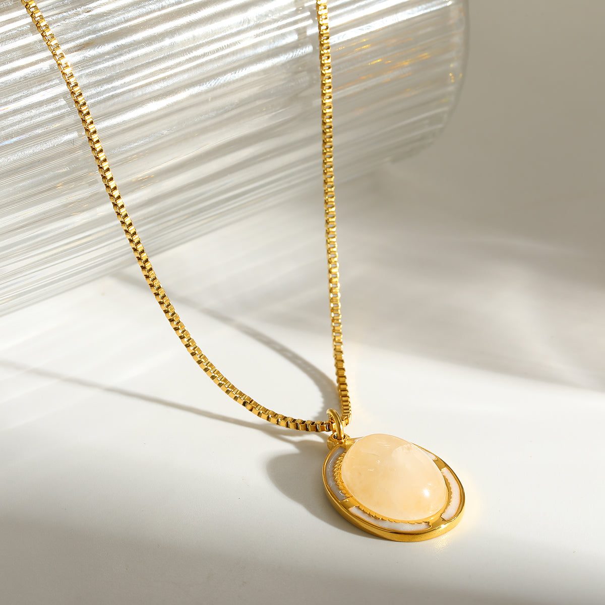 Oval Necklace For Women Featuring 18K Real Gold Plated 304 Stainless Steel With Natural Stone Inlay, Perfect Birthday Gift