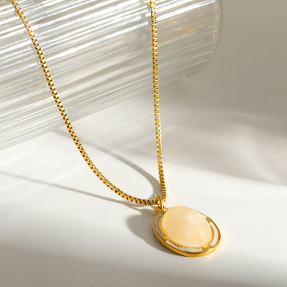Oval Necklace For Women Featuring 18K Real Gold Plated 304 Stainless Steel With Natural Stone Inlay, Perfect Birthday Gift