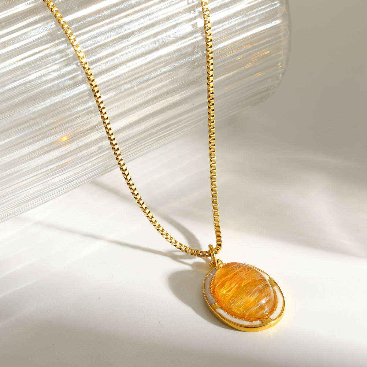 Oval Necklace For Women Featuring 18K Real Gold Plated 304 Stainless Steel With Natural Stone Inlay, Perfect Birthday Gift