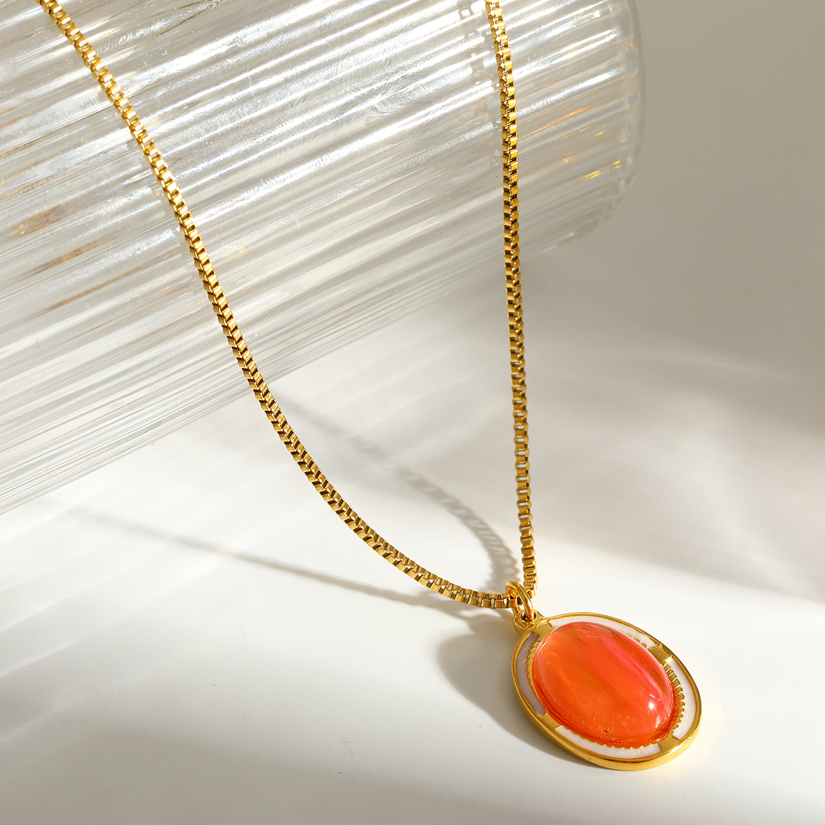 Oval Necklace For Women Featuring 18K Real Gold Plated 304 Stainless Steel With Natural Stone Inlay, Perfect Birthday Gift