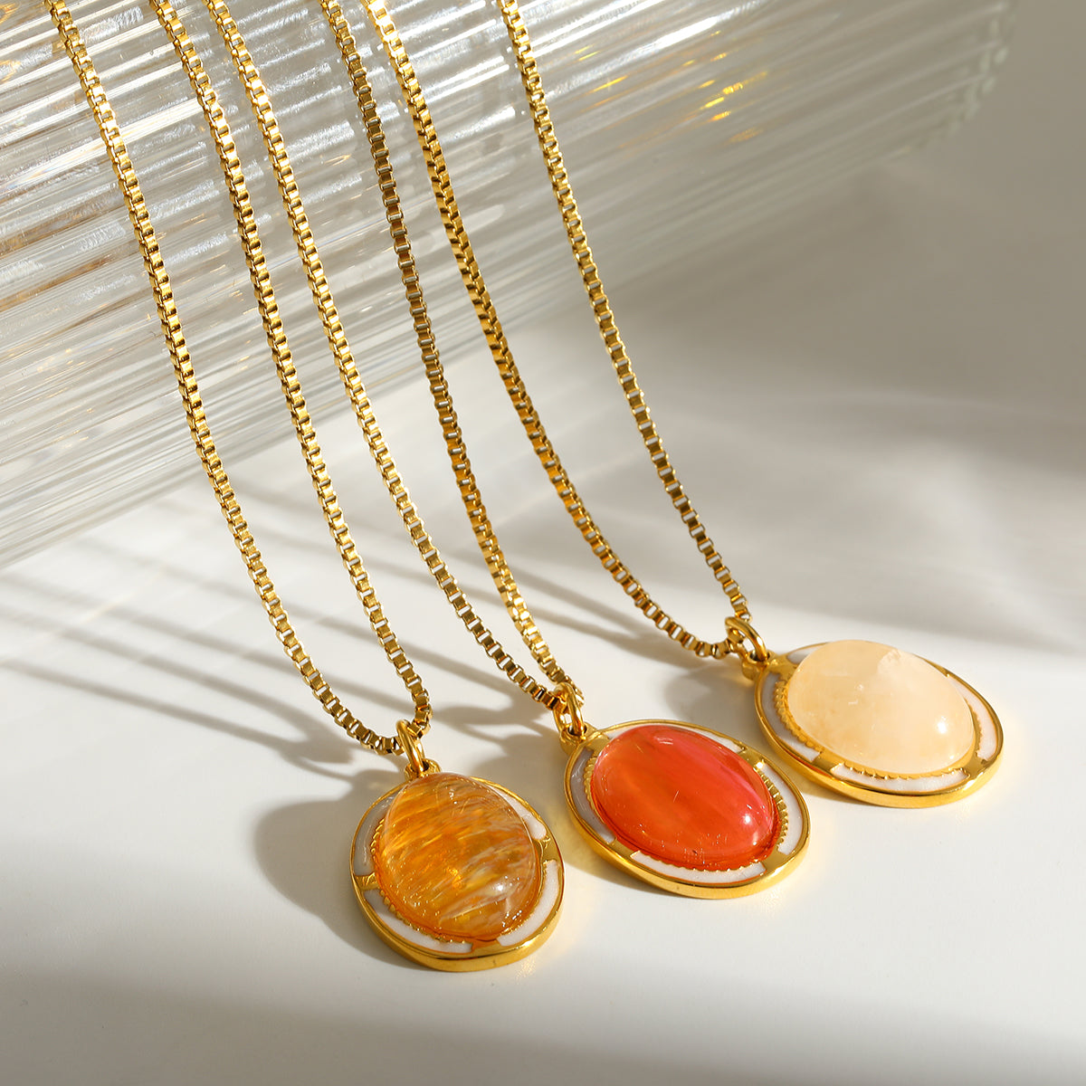 Oval Necklace For Women Featuring 18K Real Gold Plated 304 Stainless Steel With Natural Stone Inlay, Perfect Birthday Gift