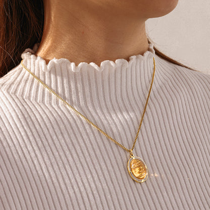 Oval Necklace For Women Featuring 18K Real Gold Plated 304 Stainless Steel With Natural Stone Inlay, Perfect Birthday Gift