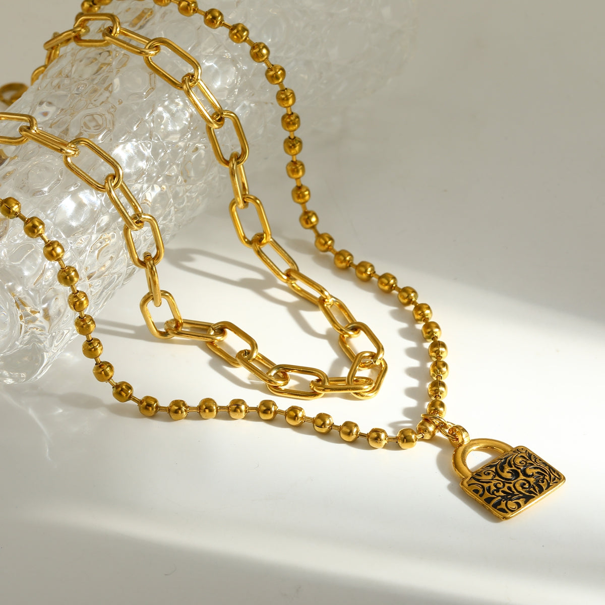 Swan Double Layer Necklaces For Women Featuring 18K Real Gold Plated 304 Stainless Steel With Paperclip Chain In Novelty Style