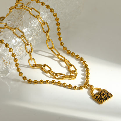 Swan Double Layer Necklaces For Women Featuring 18K Real Gold Plated 304 Stainless Steel With Paperclip Chain In Novelty Style