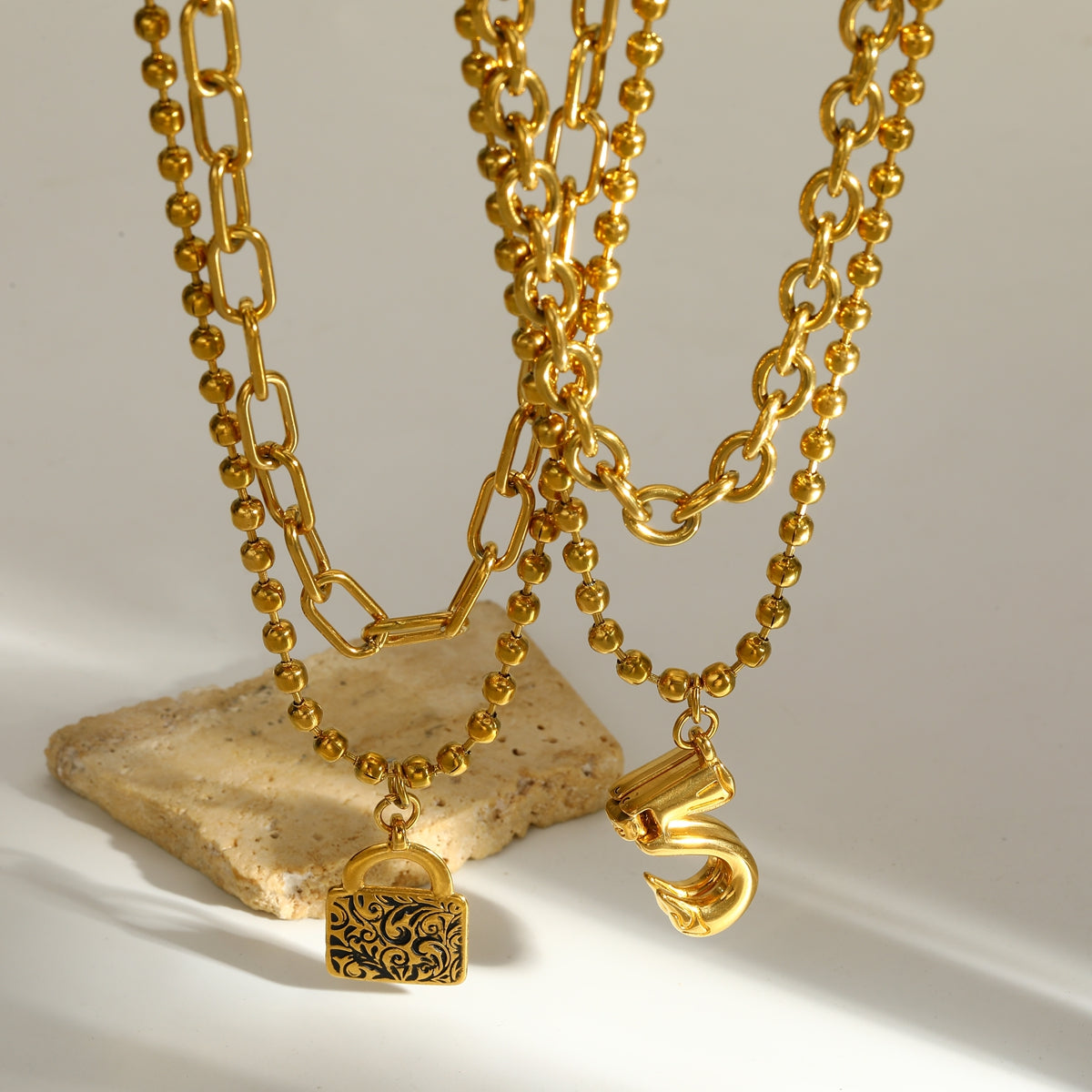 Swan Double Layer Necklaces For Women Featuring 18K Real Gold Plated 304 Stainless Steel With Paperclip Chain In Novelty Style