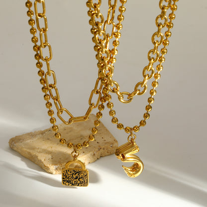 Swan Double Layer Necklaces For Women Featuring 18K Real Gold Plated 304 Stainless Steel With Paperclip Chain In Novelty Style