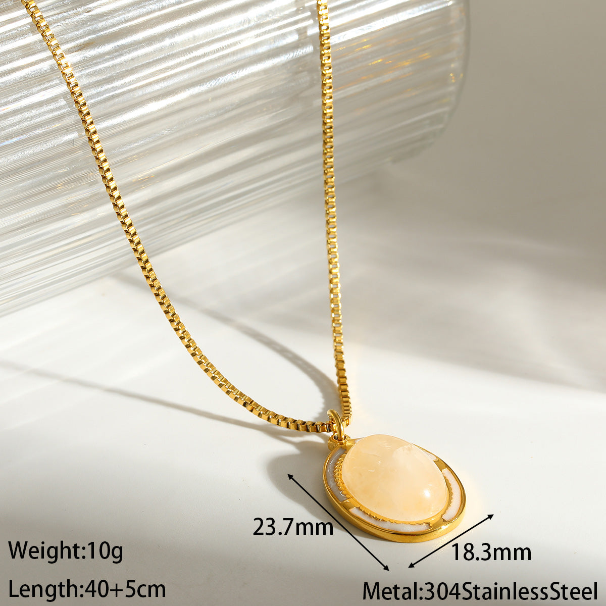 Oval Necklace For Women Featuring 18K Real Gold Plated 304 Stainless Steel With Natural Stone Inlay, Perfect Birthday Gift