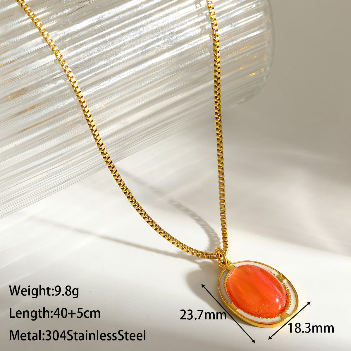 Oval Necklace For Women Featuring 18K Real Gold Plated 304 Stainless Steel With Natural Stone Inlay, Perfect Birthday Gift