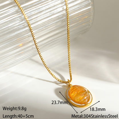 Oval Necklace For Women Featuring 18K Real Gold Plated 304 Stainless Steel With Natural Stone Inlay, Perfect Birthday Gift