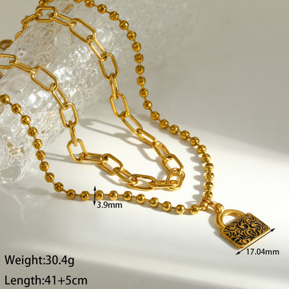 Swan Double Layer Necklaces For Women Featuring 18K Real Gold Plated 304 Stainless Steel With Paperclip Chain In Novelty Style