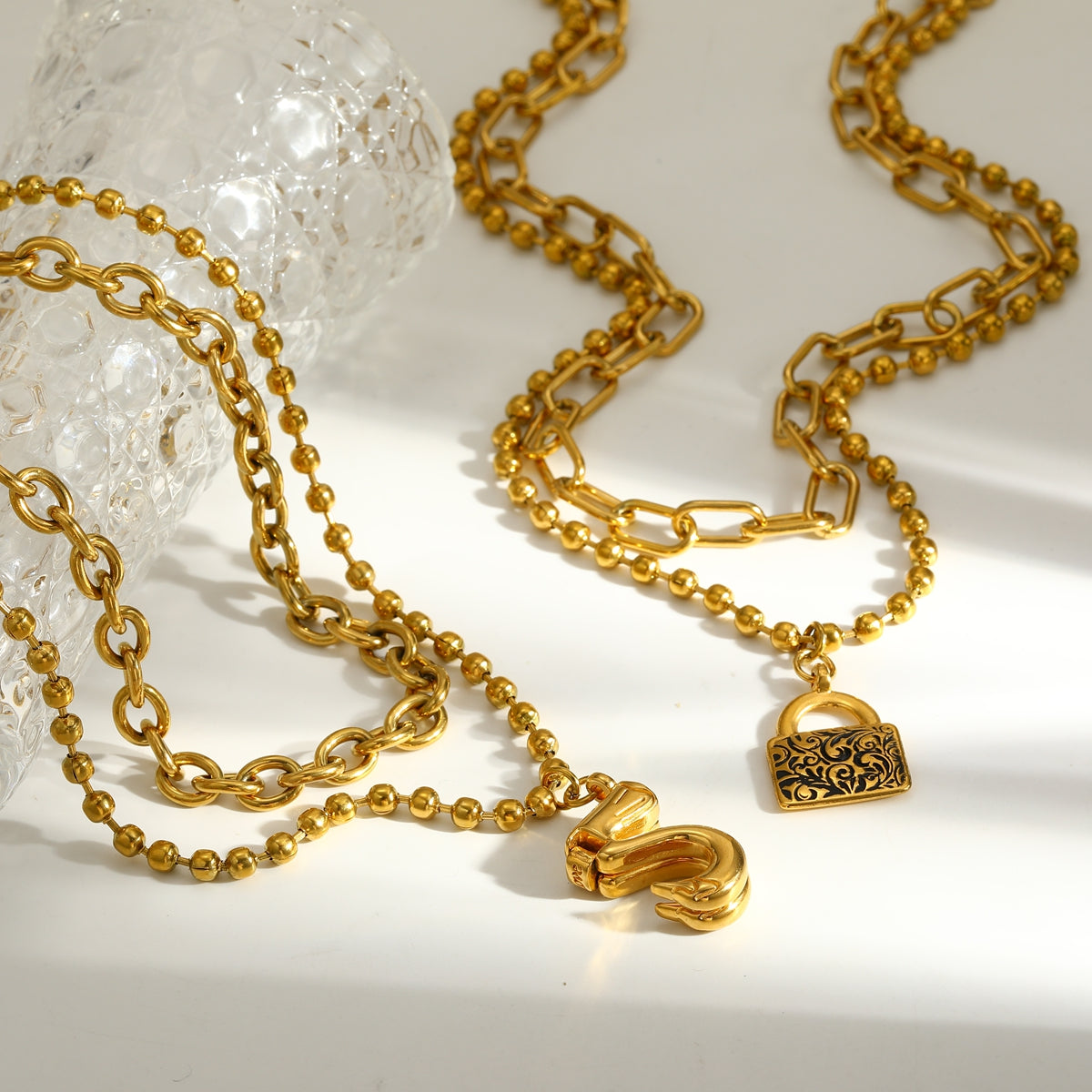 Swan Double Layer Necklaces For Women Featuring 18K Real Gold Plated 304 Stainless Steel With Paperclip Chain In Novelty Style