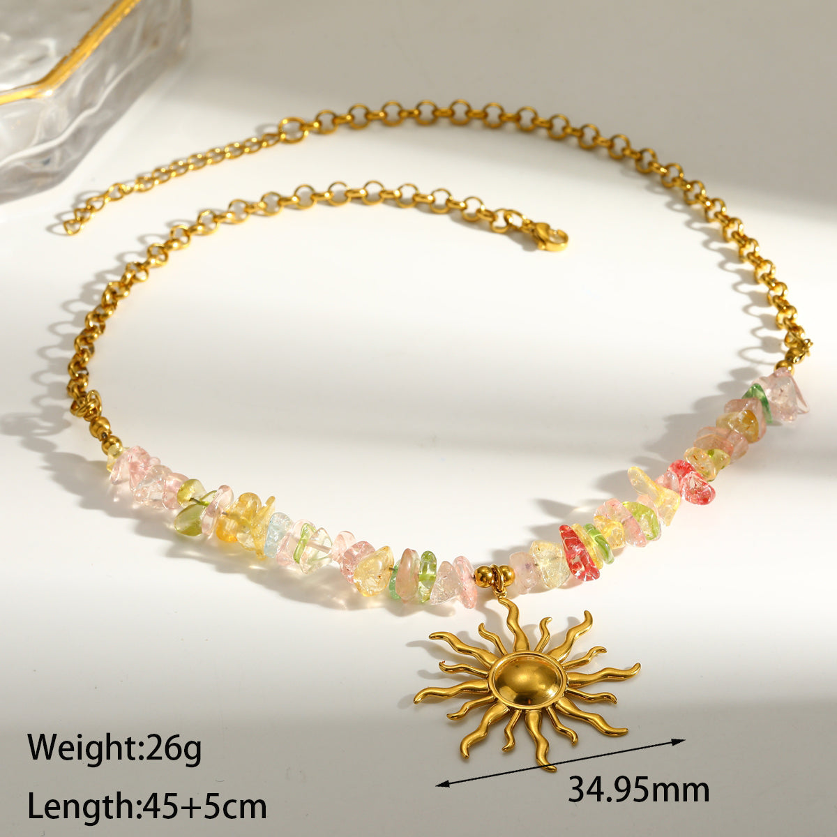 Sweet Sun Pendant Necklace For Women In 201 Stainless Steel With 18K Real Gold Plated Finish And Side Chain